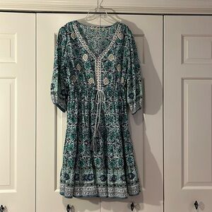 Soft Surroundings cotton dress, size medium.  Green, navy, and white